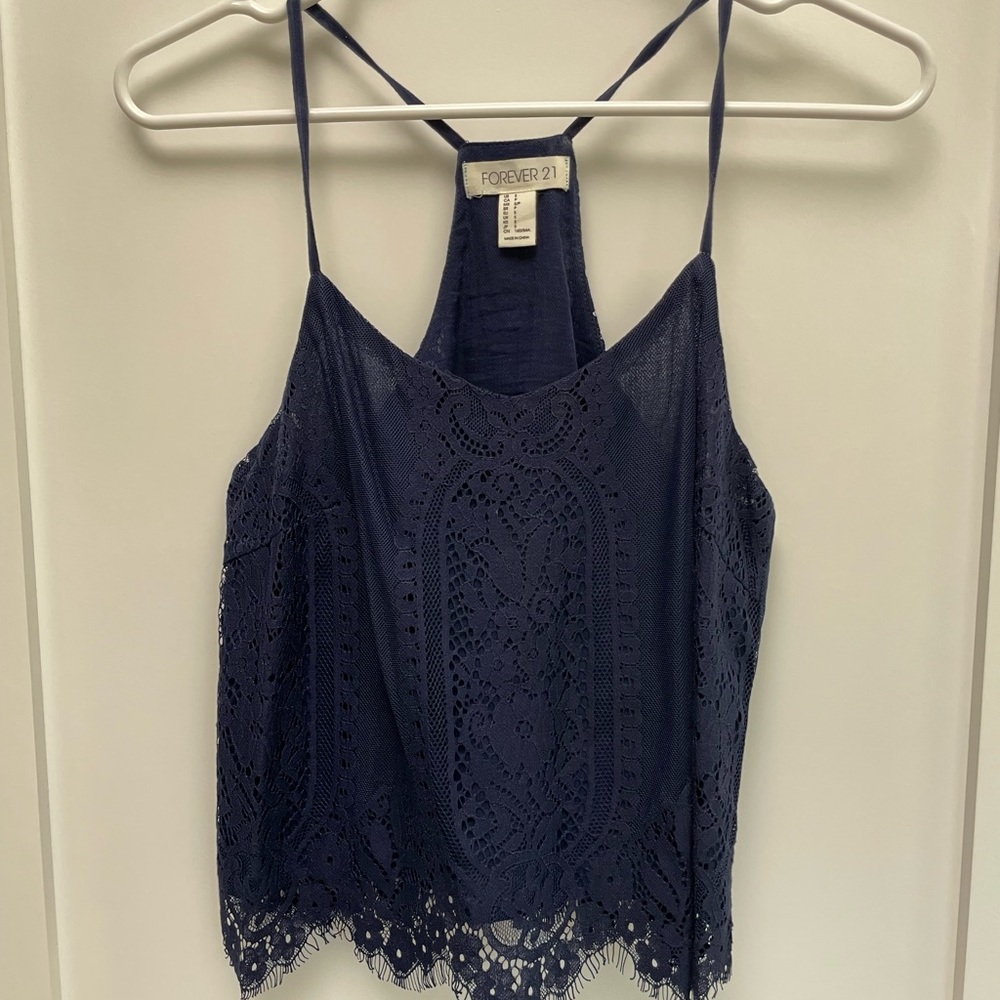 Lace Tank Top in Navy
